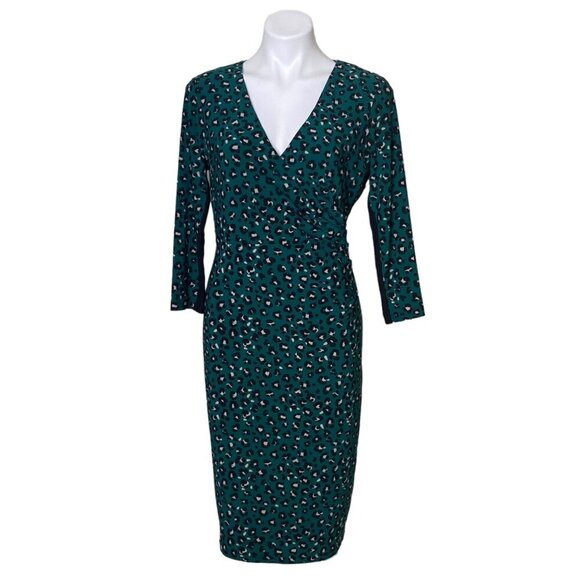 Tommy Hilfiger Green Leopard Print Sheath Dress, NWT $13/4-Sleeve Women's Size 1 - Picture 3 of 11